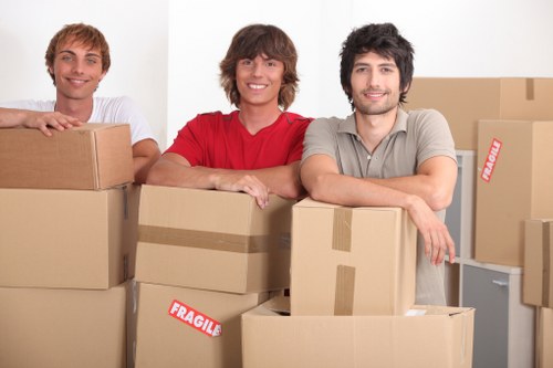 Movers using careful manual handling techniques